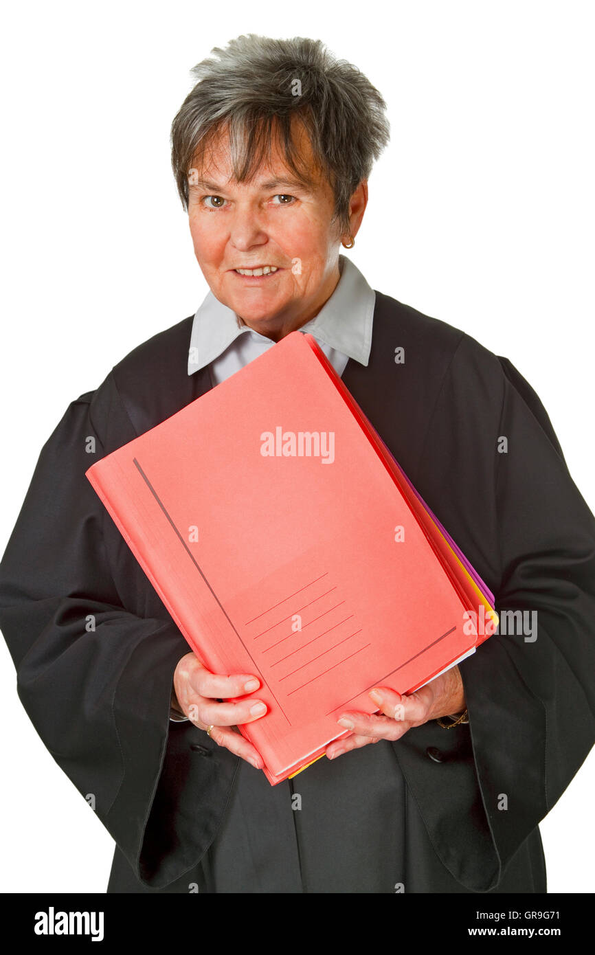 Female lawyer wearing a black robe isolated on white background Stock ...