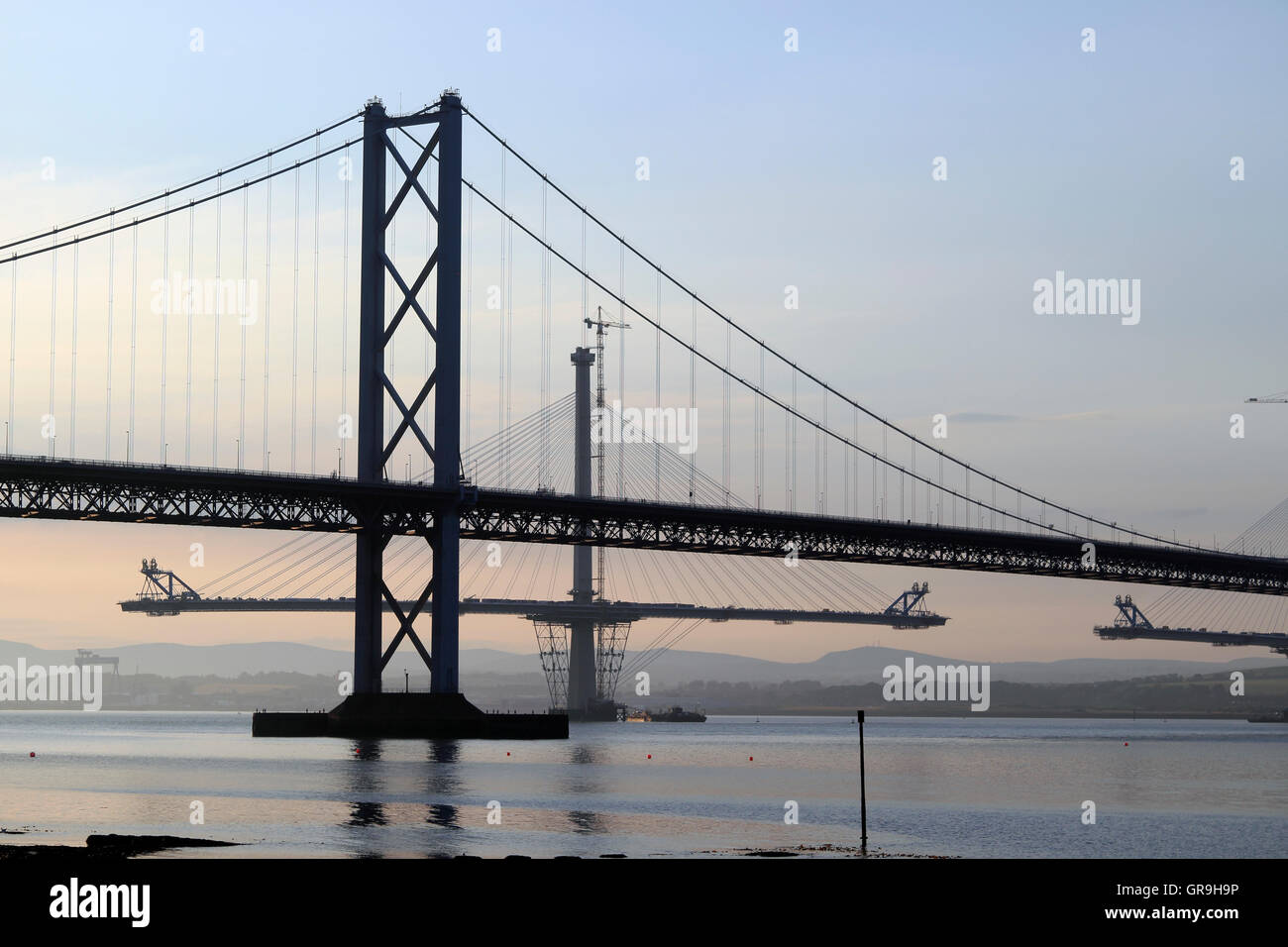 The Forth Road Bridge, South Queensferry, with the new bridge ...