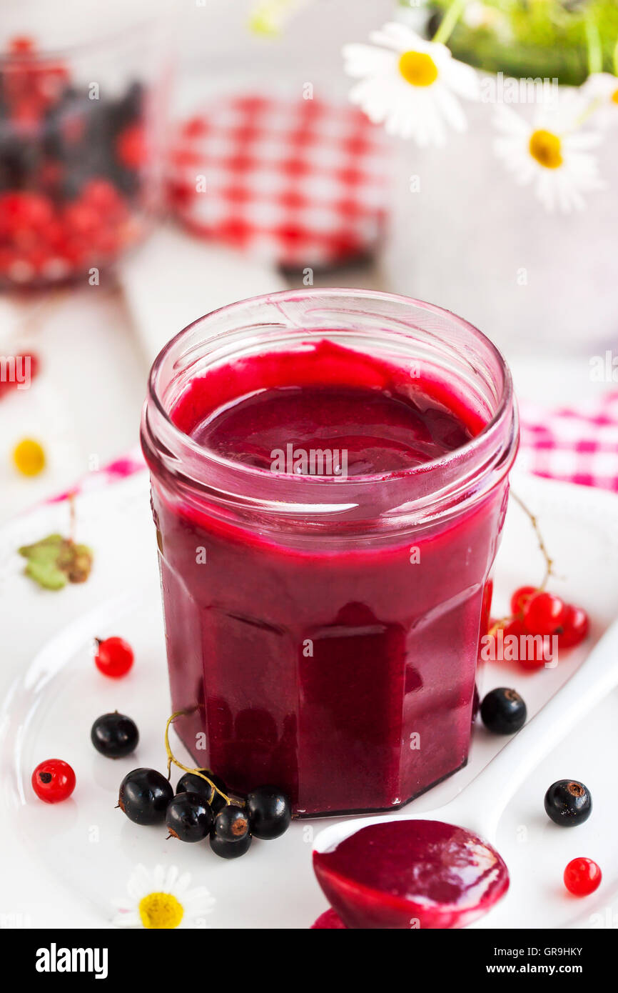 Jar Of Delicious Homemade Black Currant Curd Jam Stock Photo Alamy