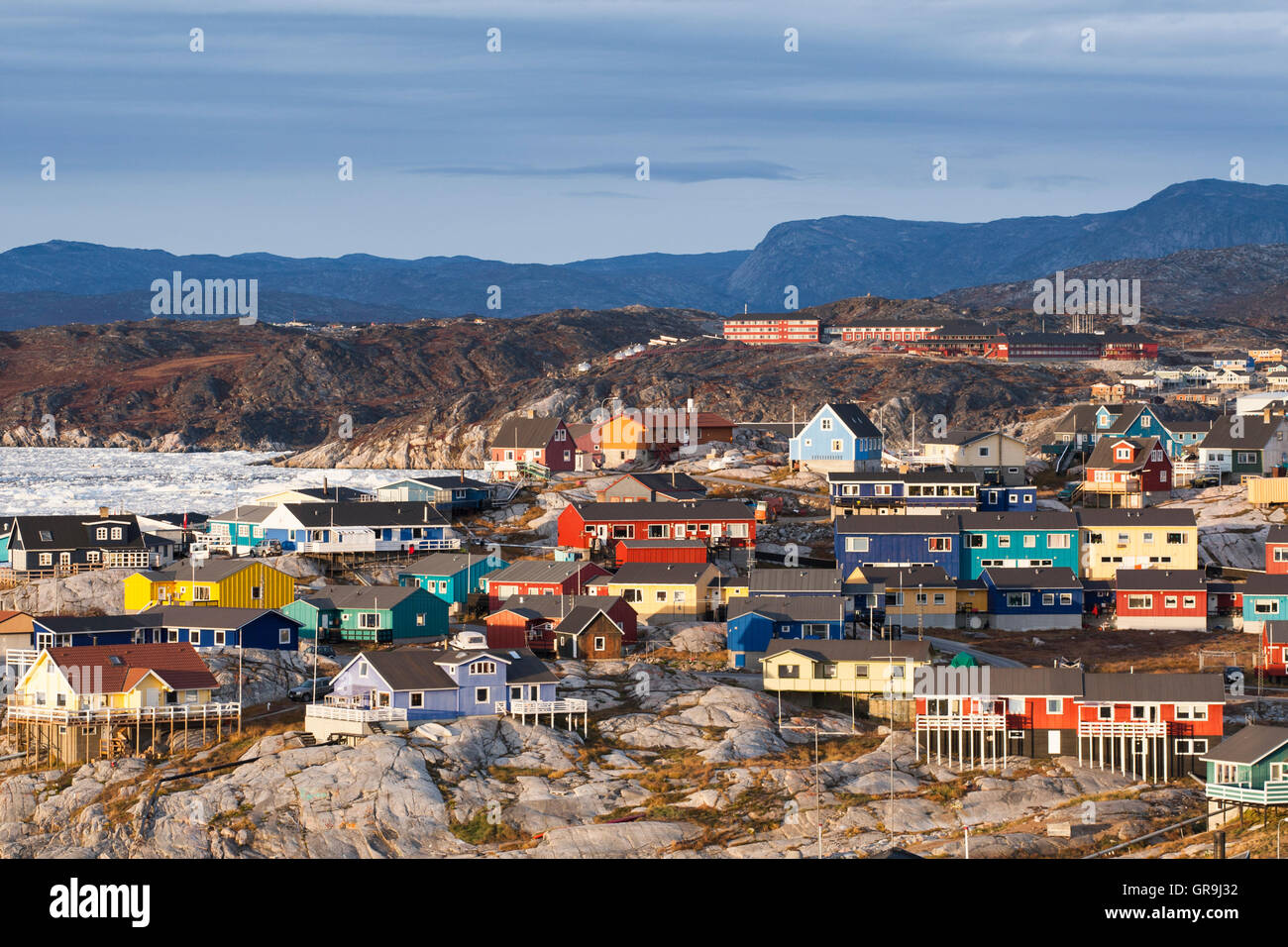 Colourful buildings of Ilulissat, Greenland Stock Photo