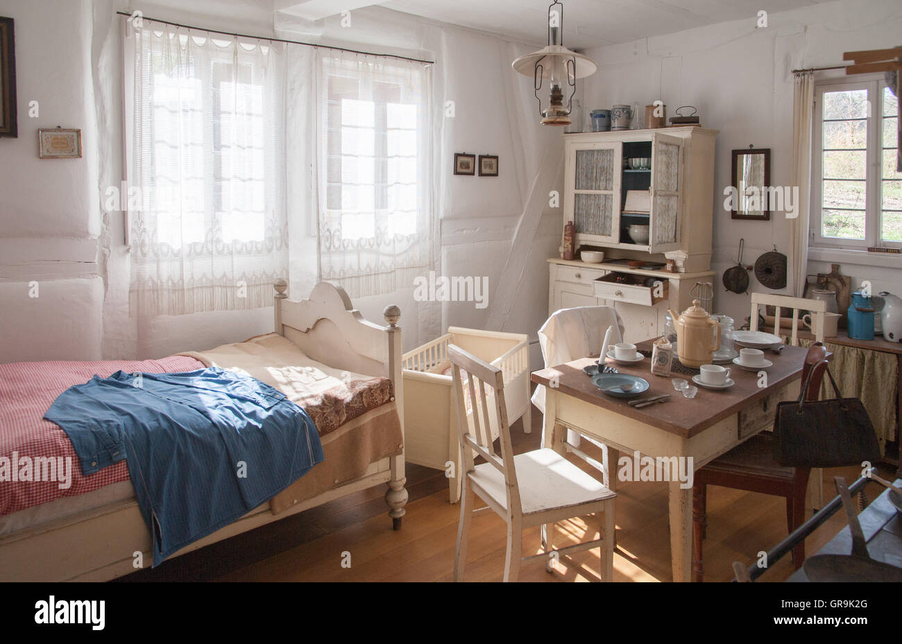 Past Living And Sleeping Room Hessenpark, Germany Stock Photo