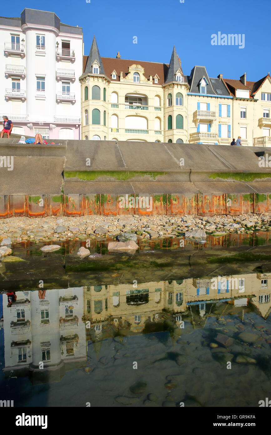 Reflections of the sea front in Wimereux, Cote d'Opale, Pas-de-Calais, France Stock Photo