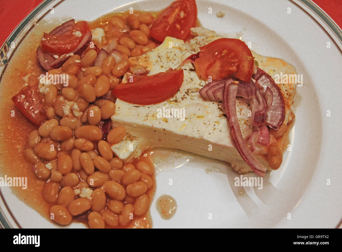 Baked Feta Cheese With Beans Stock Photo Alamy