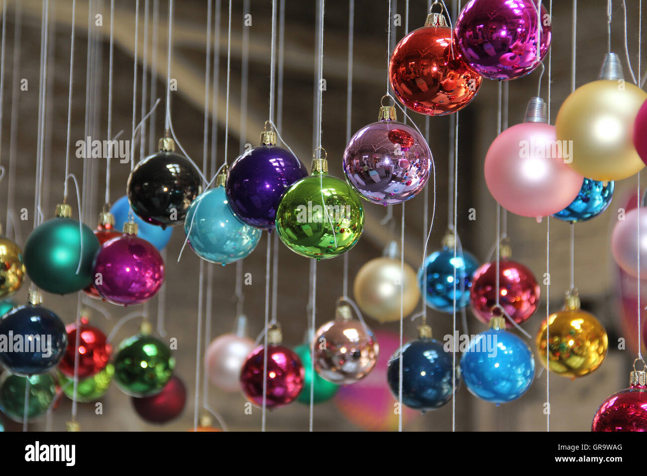 Suspended Colored Glass Spheres Stock Photo Alamy