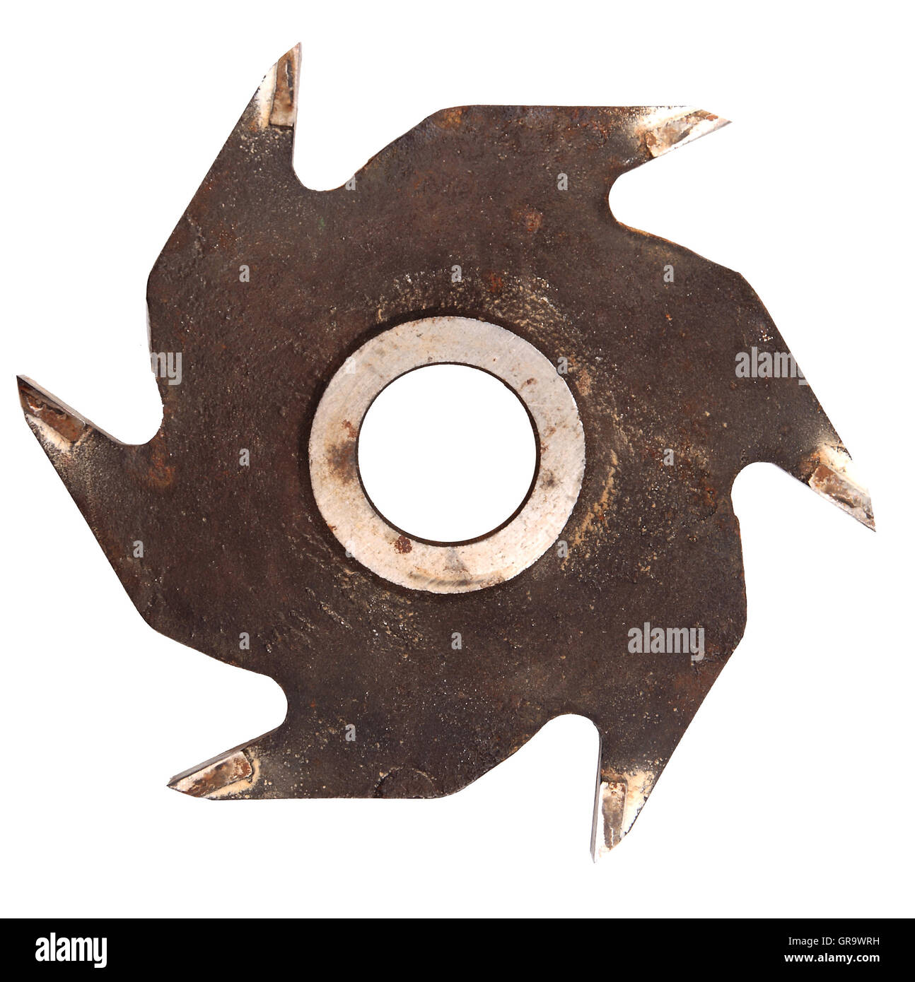 Old circular saw blade isolated on white Stock Photo