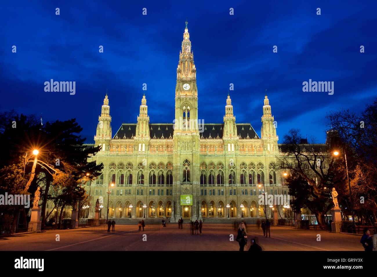Townhall Vienna By Night Stock Photo
