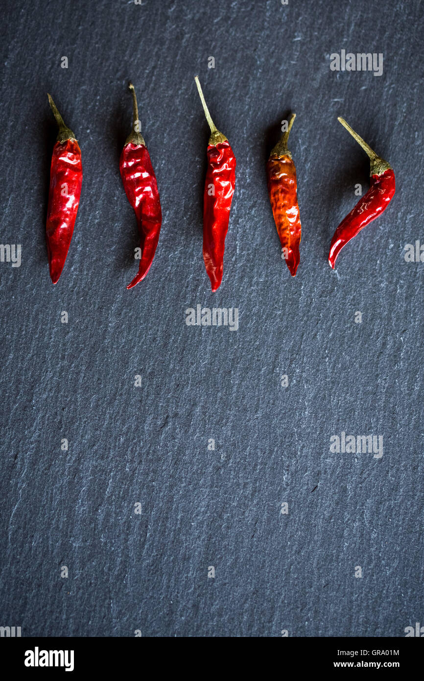 Chilis On A Slate Platter Stock Photo