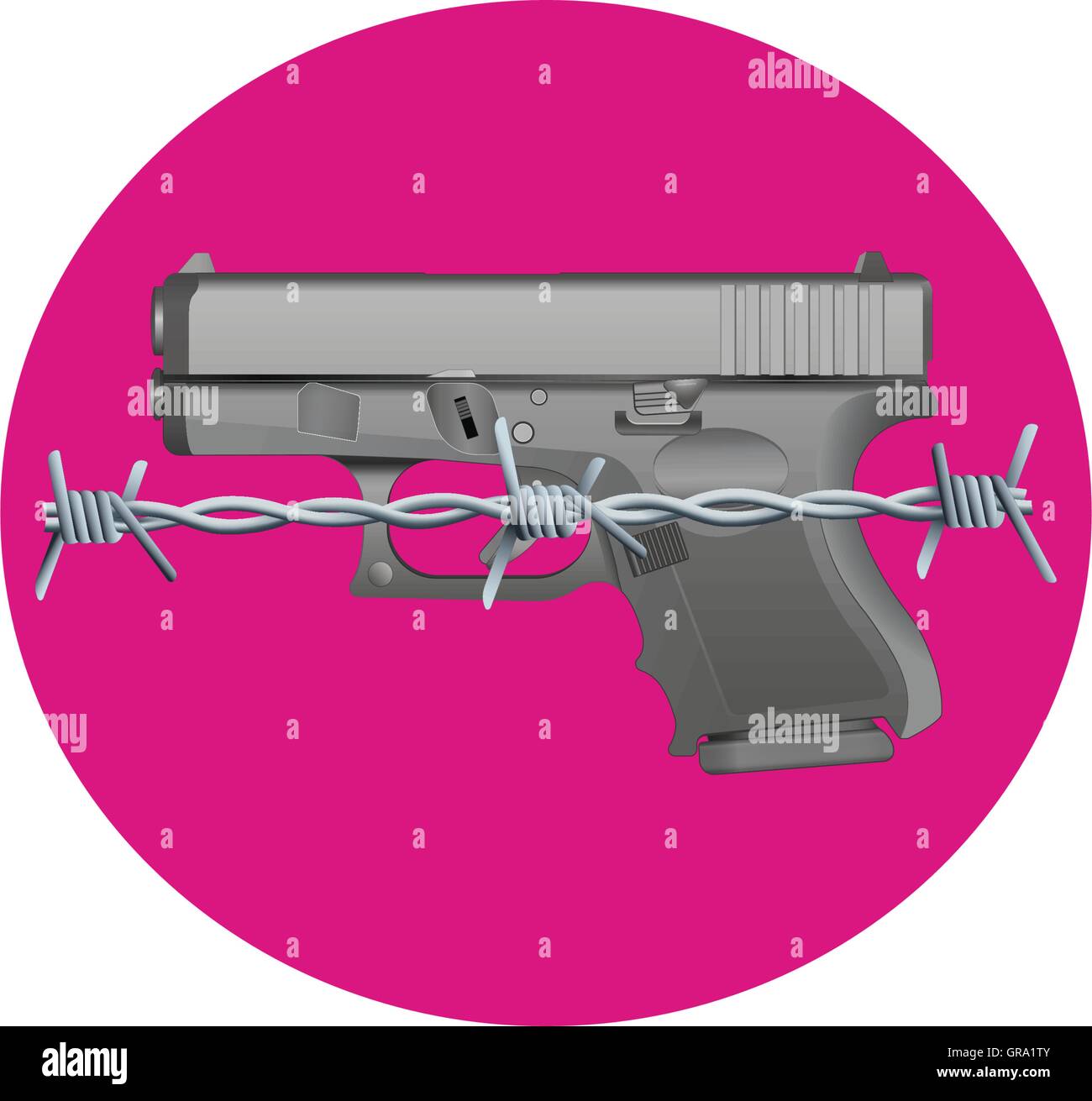 Gun Control an illustration of a handgun with a pink circle behind