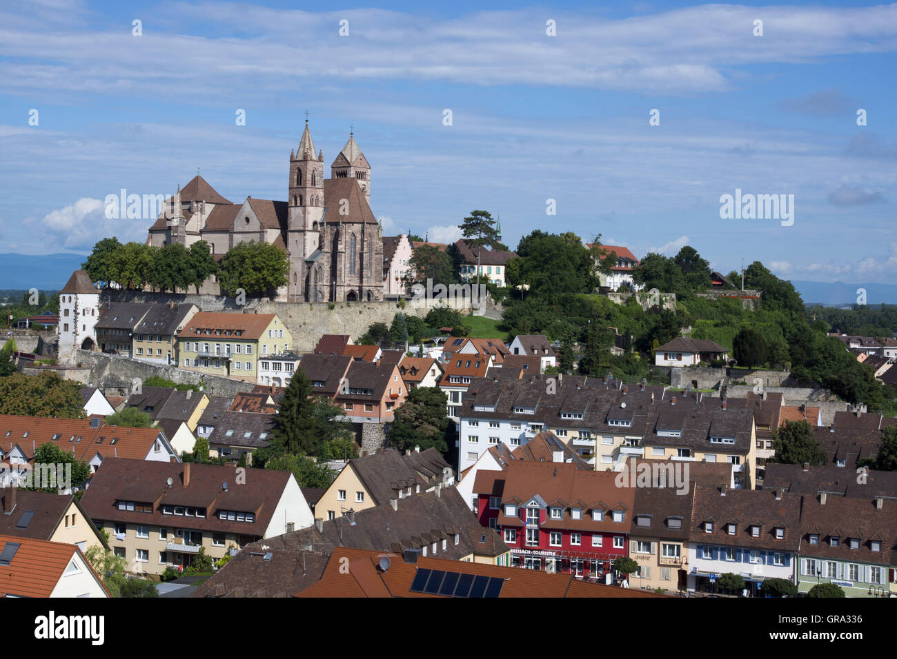 View From Eckartsberg Mountain On Breisach With St. Stephansmünster Cathedral, Breisach Am Rhein, Upper Rhine, Baden-Württemberg, Germany, Europe Stock Photo