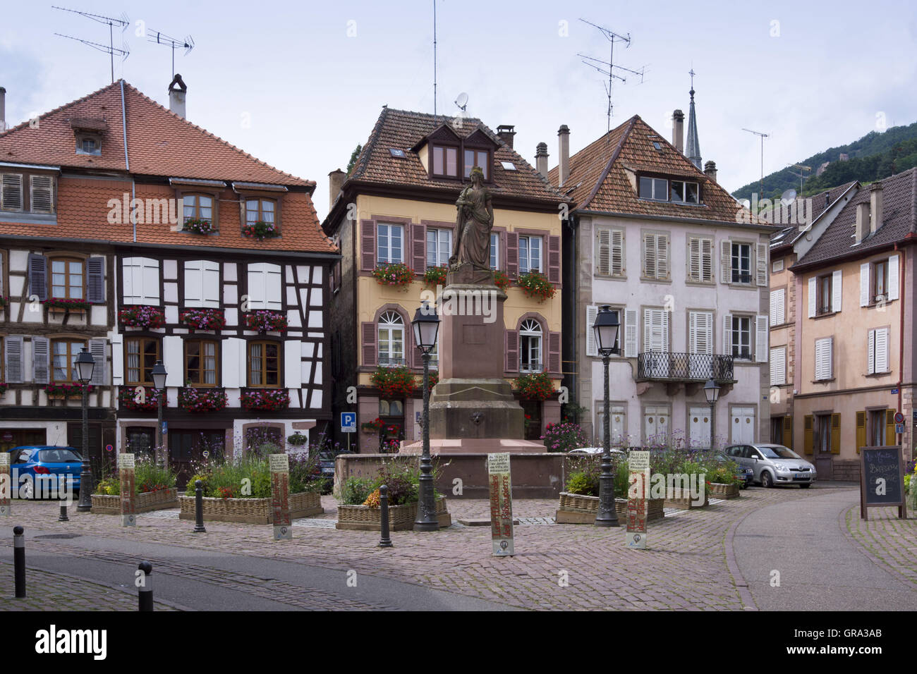 Place De La Sinnes, Ribeauville, Alsace, Department Haut-Rhin, France, Europe Stock Photo