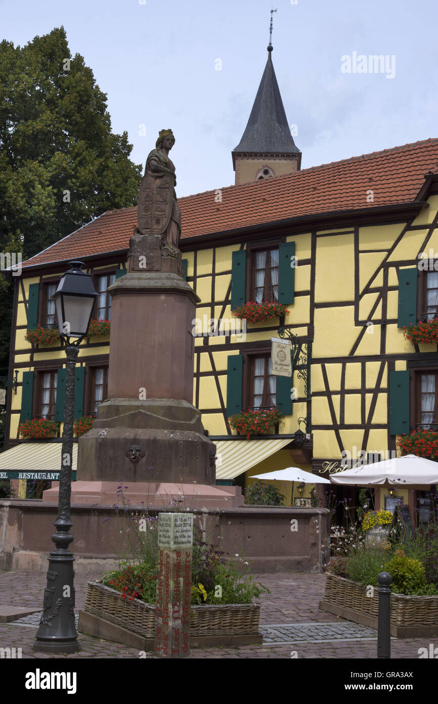 Place De La Sinnes, Ribeauville, Alsace, Department Haut-Rhin, France, Europe Stock Photo