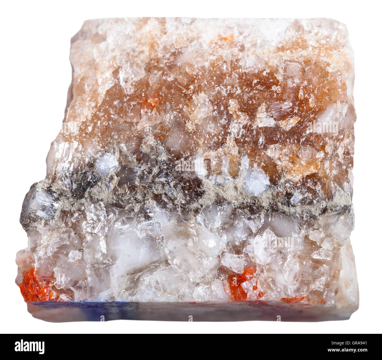 macro shooting of mineral resources - Halite (rock salt) specimen isolated on white background Stock Photo