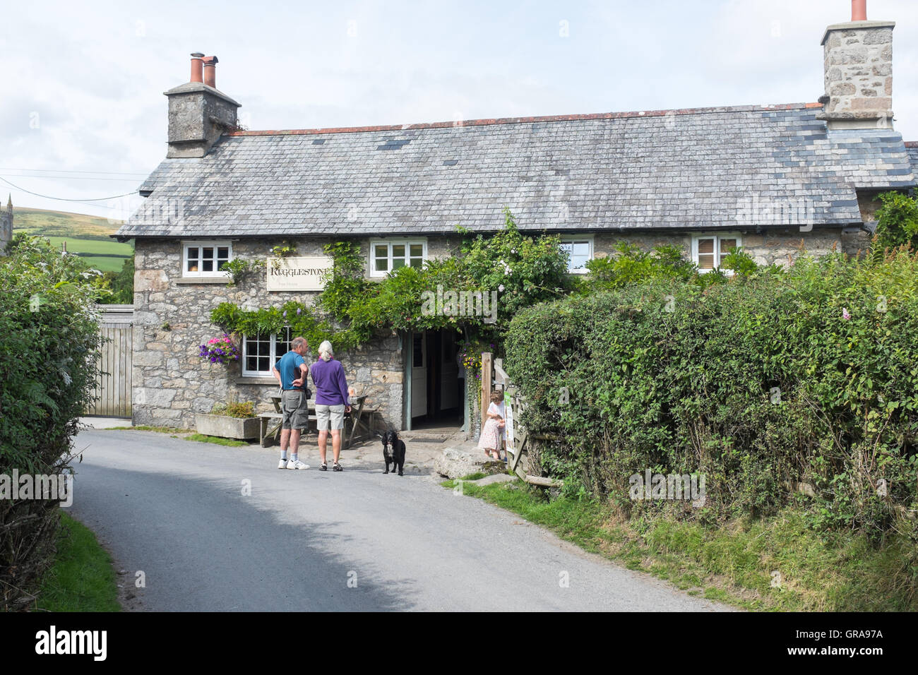 The Rugglestone Inn pub in Widecombe-in-the-Moor on Dartmoor in Devon Stock Photo
