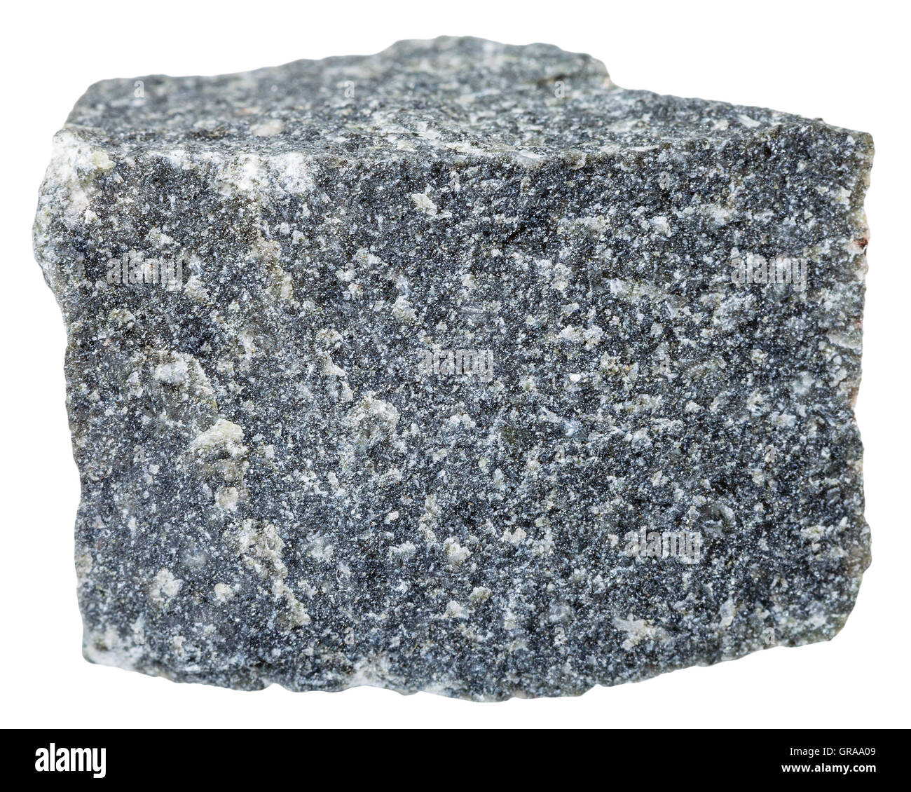 macro shooting of Igneous rock specimens - Andesite stone isolated on white background Stock Photo