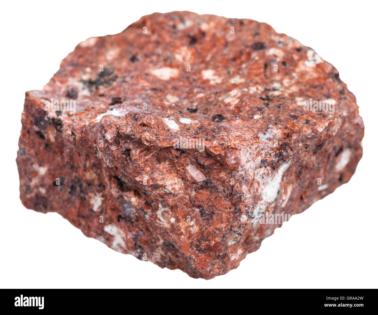 macro shooting of Igneous rock specimens - red Dacite stone isolated on white background Stock Photo