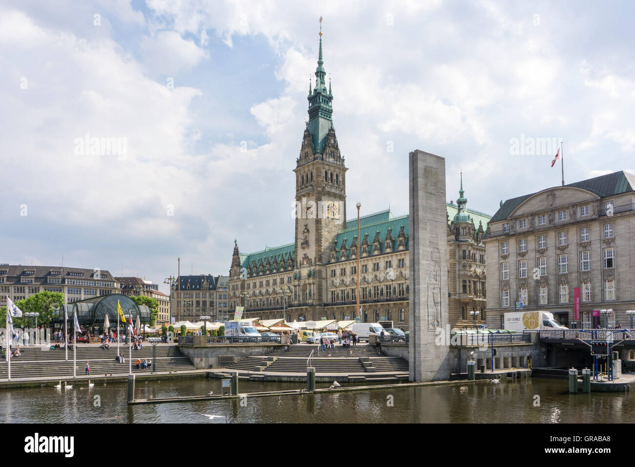 City Hall, Rathausmarkt Square And Alsterfleet, Hanseatic City Of ...