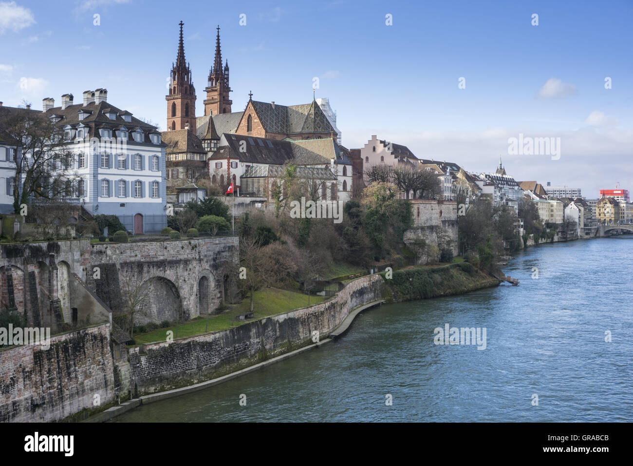 Cityscape View With Basel Muenster, Basel, Canton Of Basel-Stadt, Switzerland, Europe Stock Photo