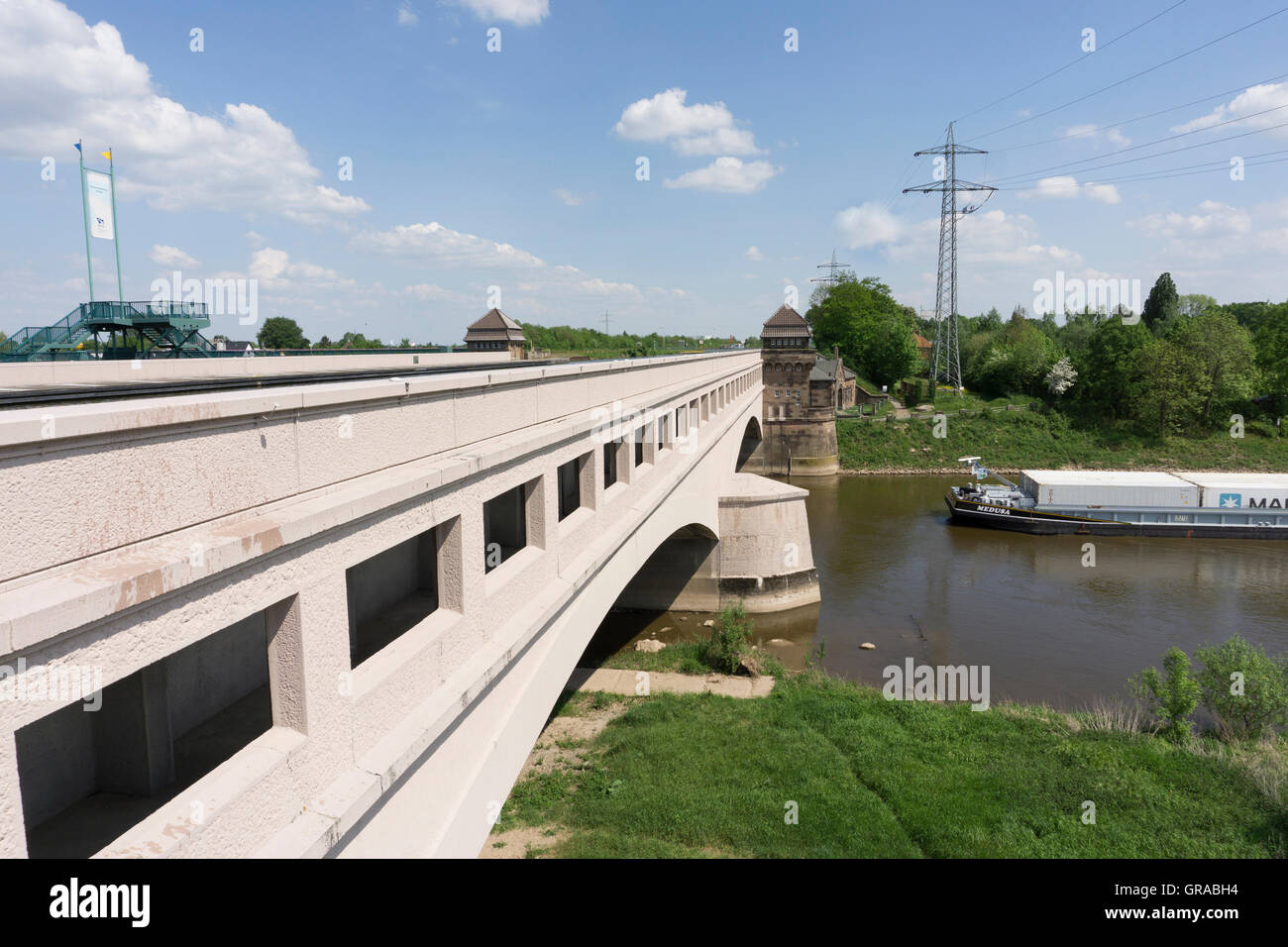 Minden Aqueduct, Wasserstraßenkreuz Minden, Minden, North Rhine-Westphalia, Germany, Euope Stock Photo