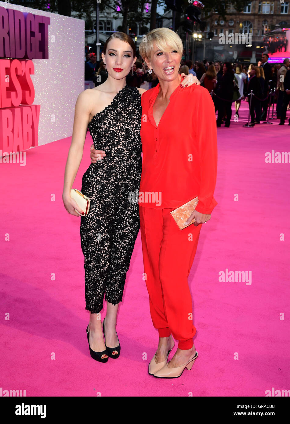 Emma Thompson and daughter Gaia Romilly Wise attending the world premiere of Bridget Jones's Baby at the Odeon cinema, Leicester Square, London. Stock Photo