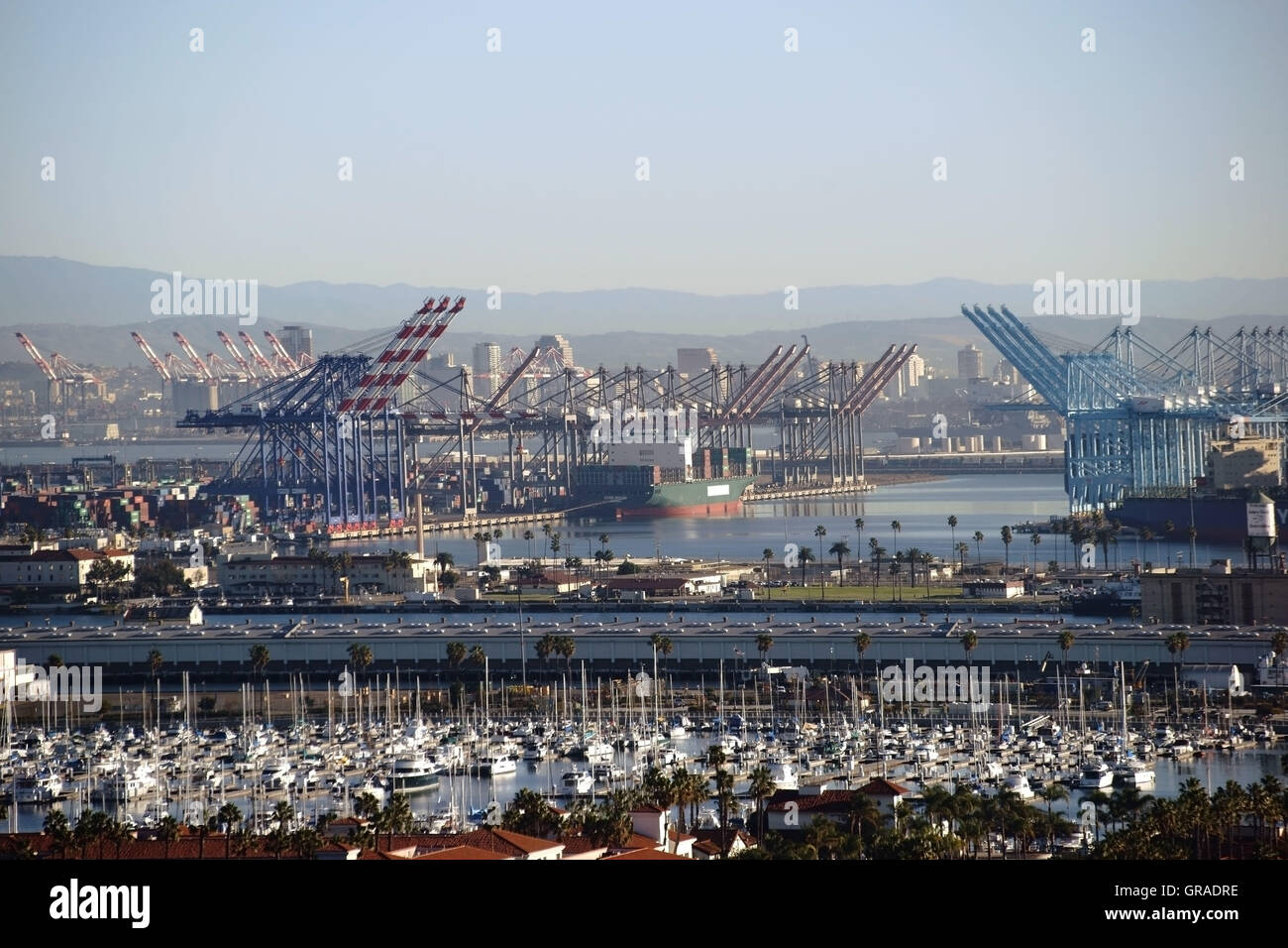Industry And Sailboat Harbor Los Angeles Stock Photo