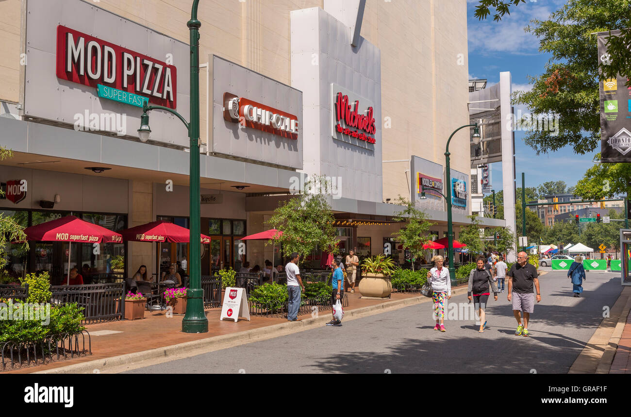 SILVER SPRING, MARYLAND, USA - Downtown Silver Spring shopping district and people on pedestrian mall. Stock Photo
