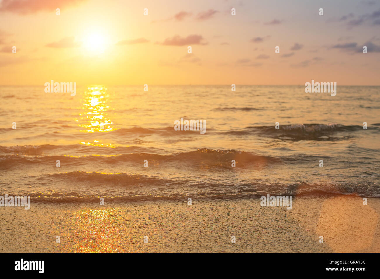 Golden sunset on the sea beach Stock Photo - Alamy