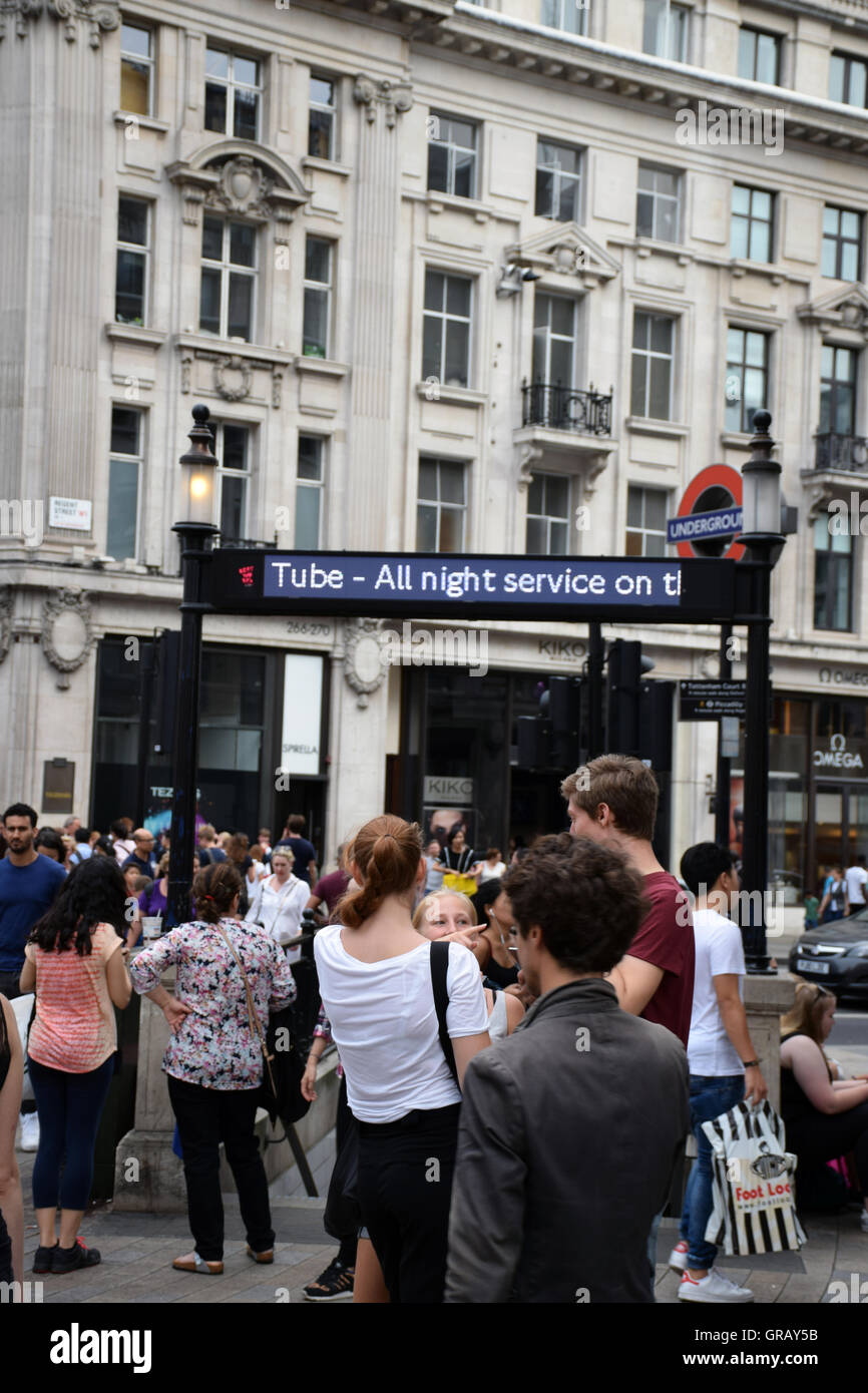 Oxford Circus underground station, London UK. Sign promoting the new