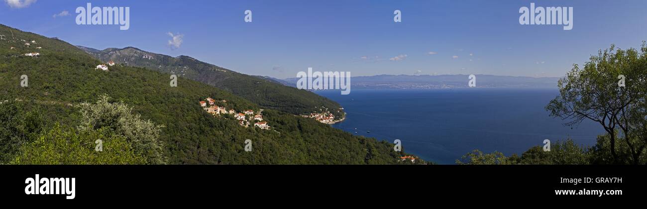 Panoramic Views Of Moscenice Kvarner Bay To Rijeka In Background Stock Photo