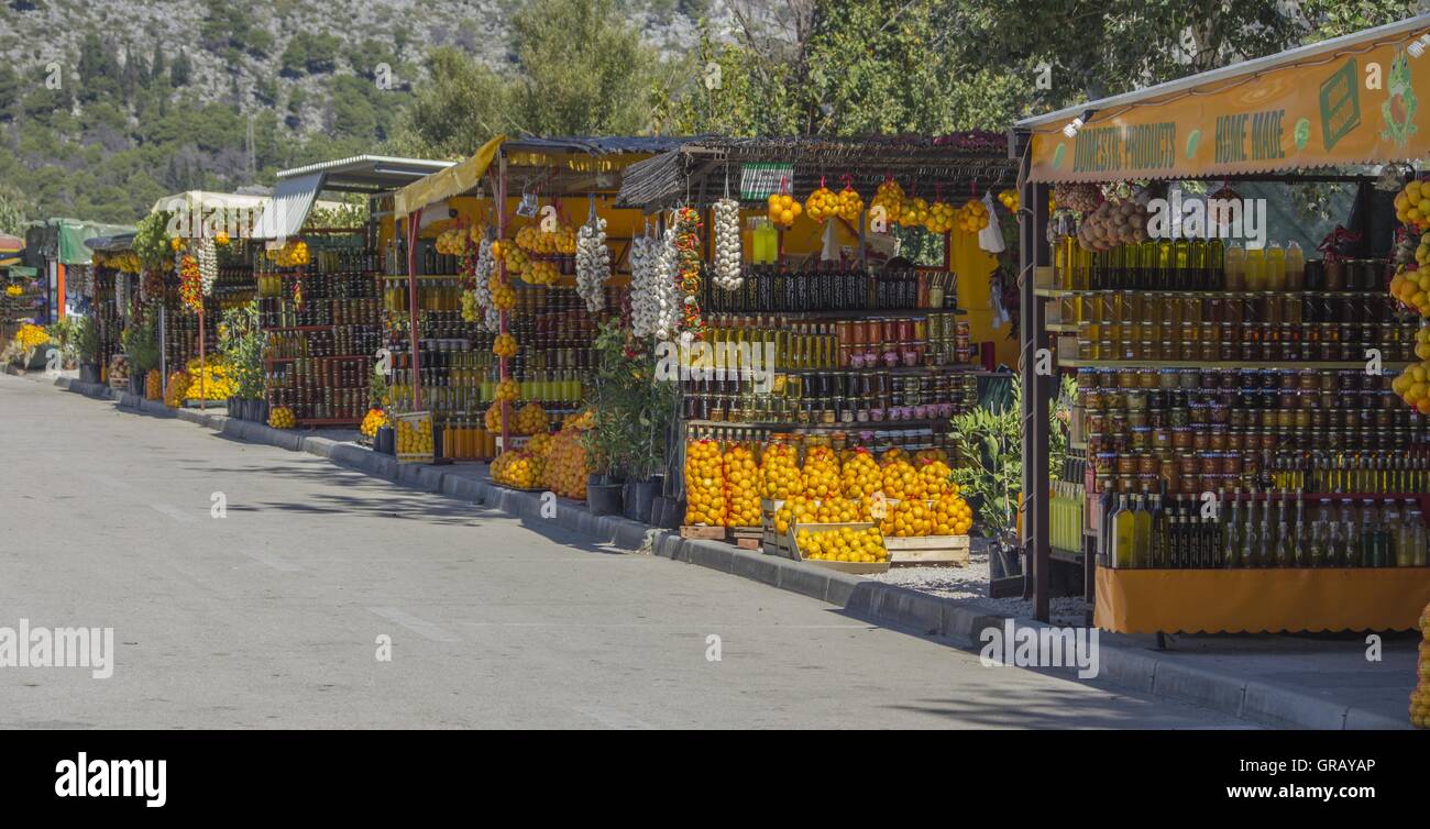 Fruit And Vegetable Stalls In The Neretva Delta With A Variety Of Fruits And Other Products From The Neretva Region Stock Photo