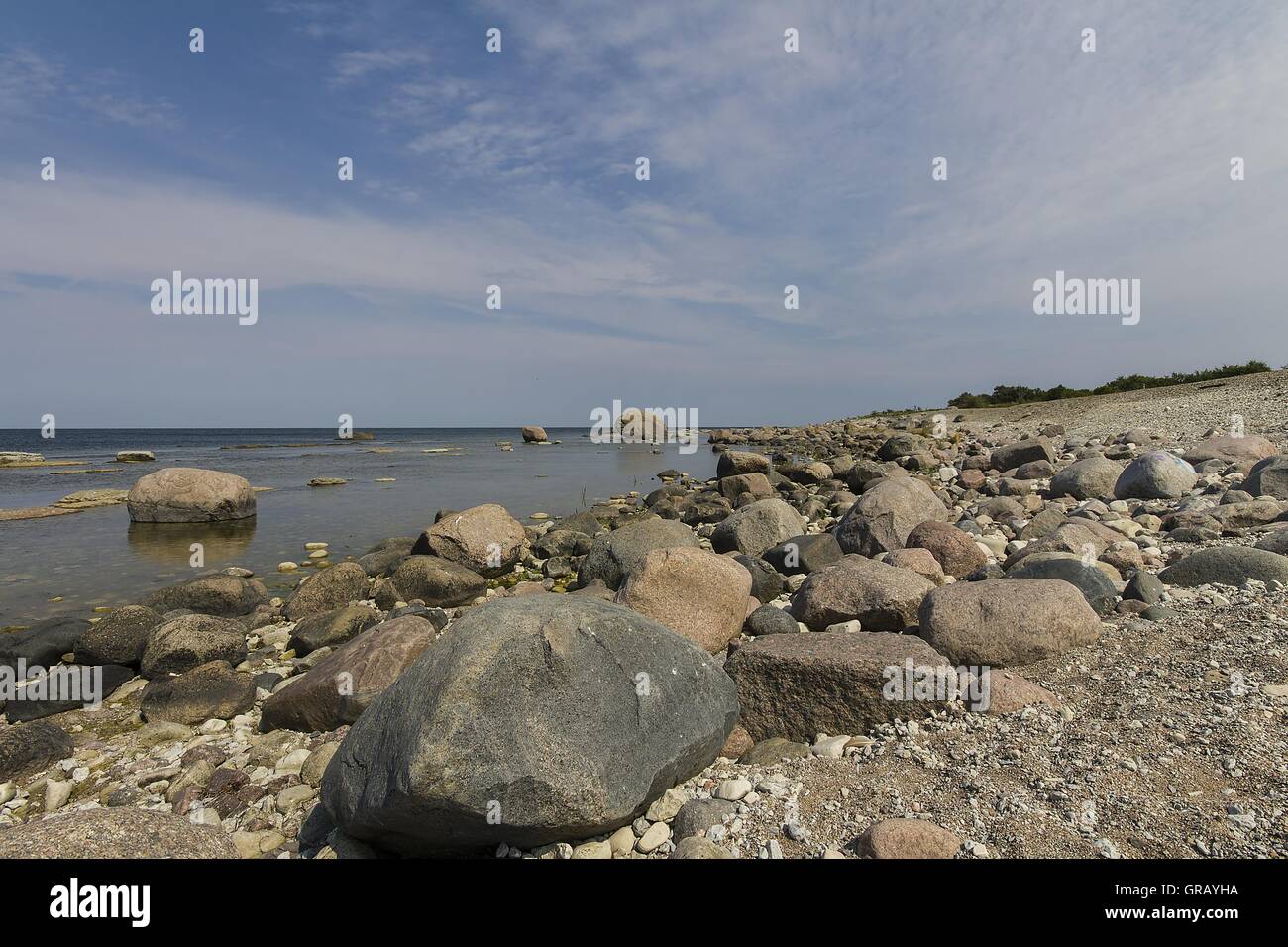 Big Pebbles On The Beach Of The Nature Reserve At Böda Öland, Sweden Stock Photo