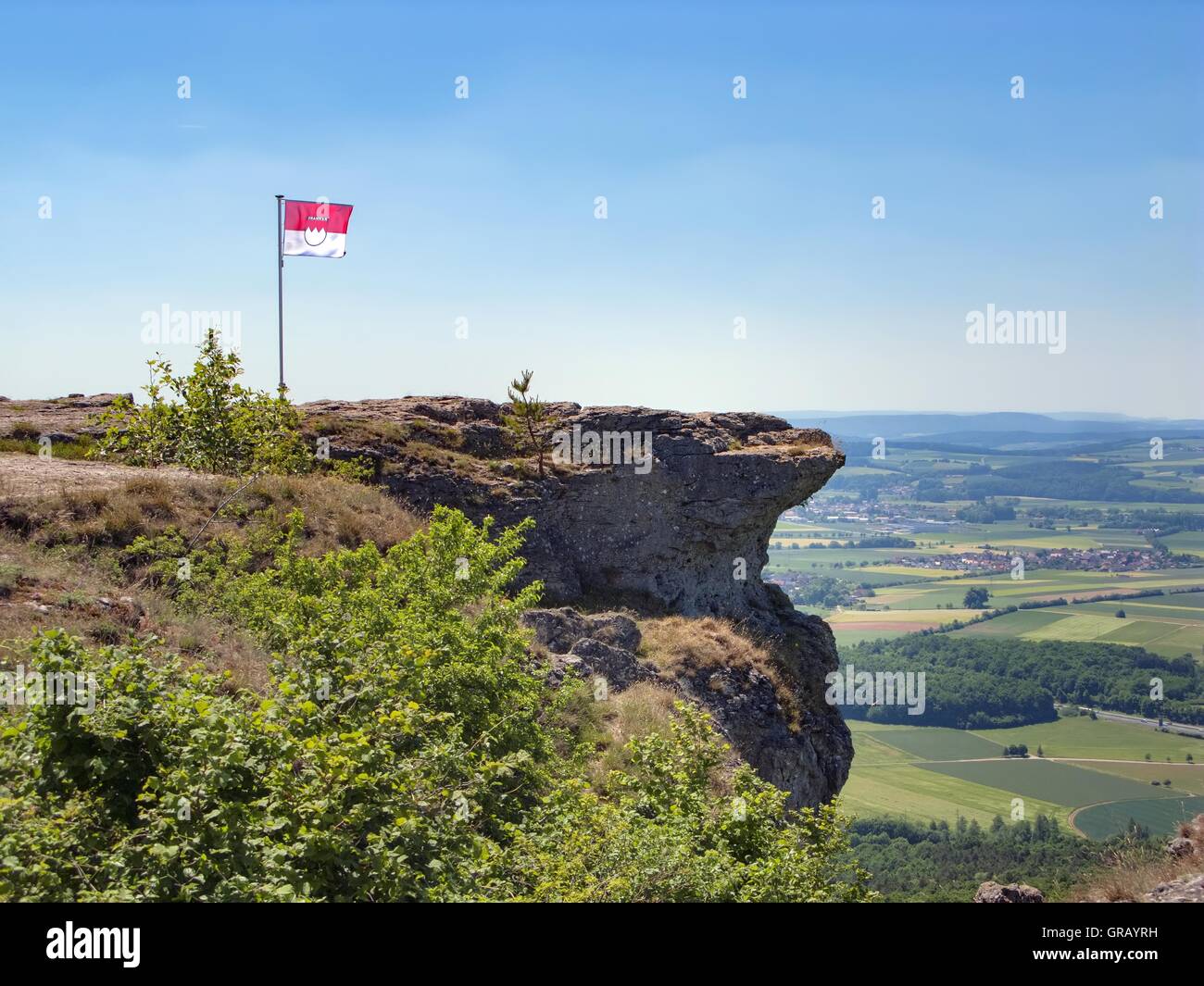 Franken Flag On The Staffelberg Mountain Facing Northwest Stock Photo