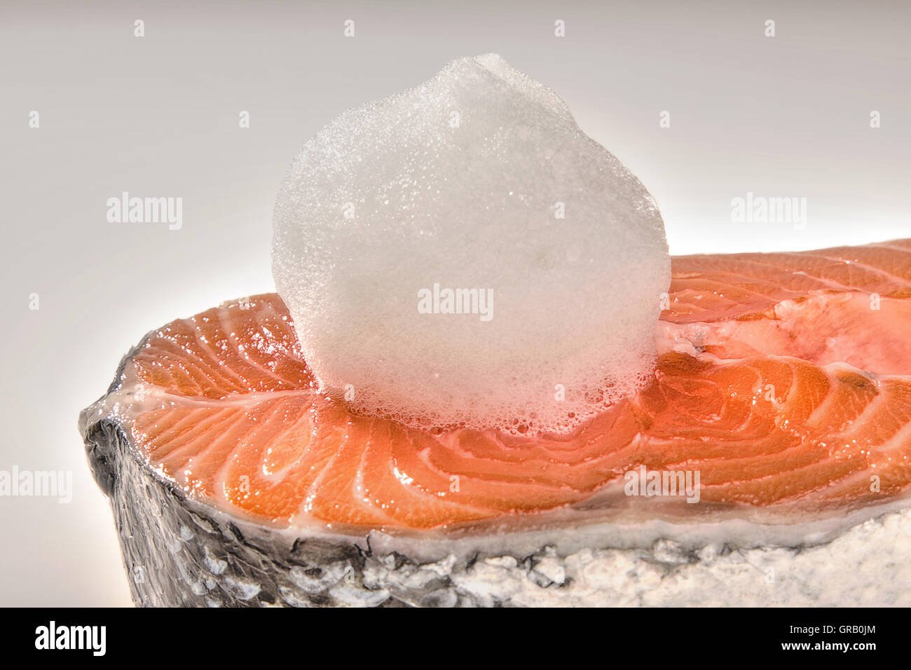 Salmon With Molecular Lemon Cloud Stock Photo Alamy