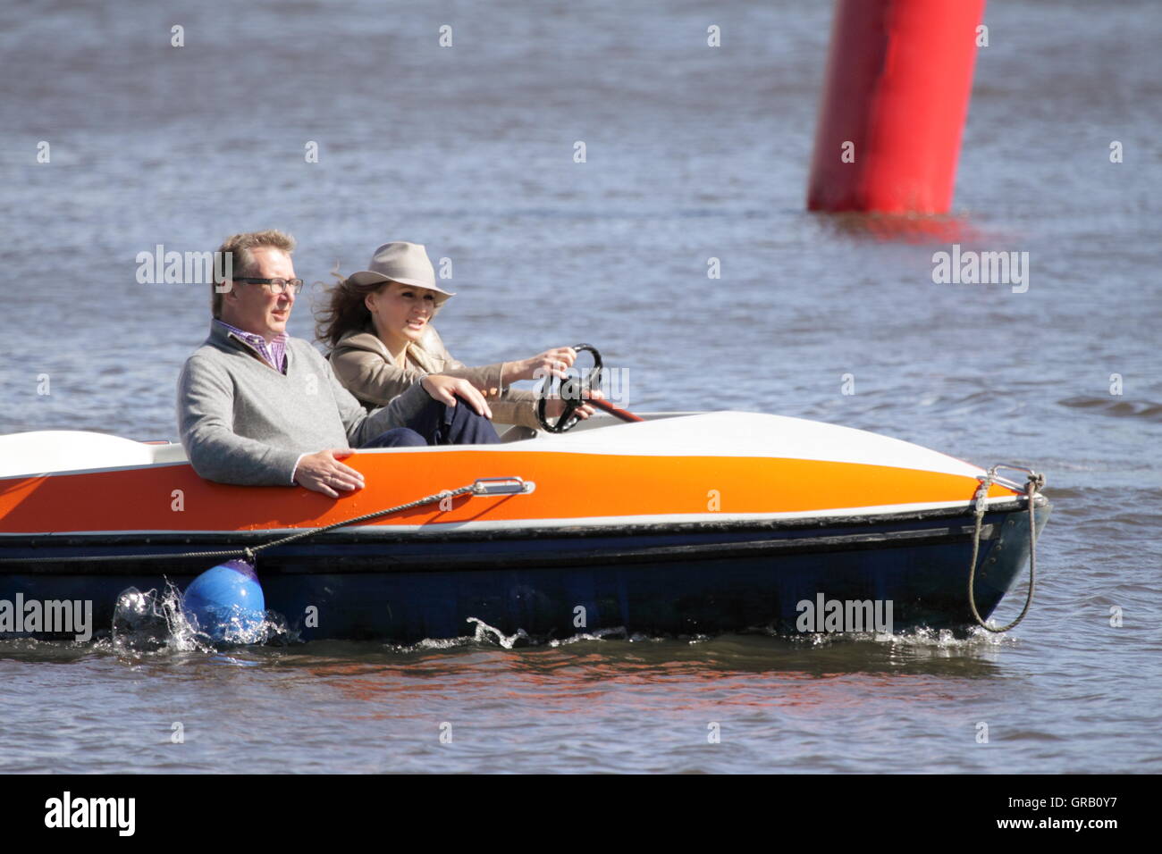 Dr Reiner Brüggestrat And Ina Menzer In A Pedalo On River Alster In Hamburg Stock Photo