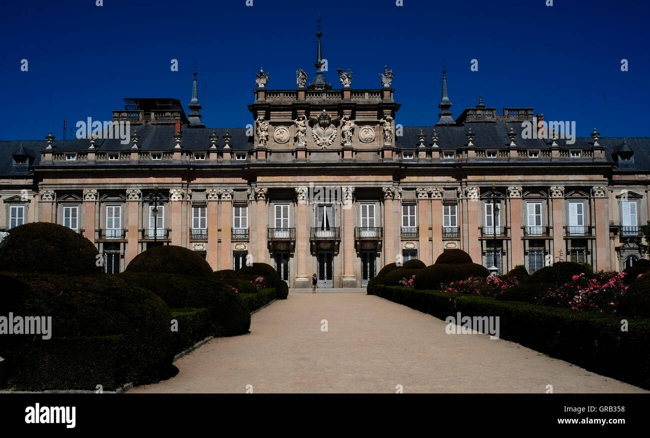 The Royal Palace of La Granja de San Ildefonso, in Spain is seen on August 21, 2016. Copyright photograph John Voos Stock Photo