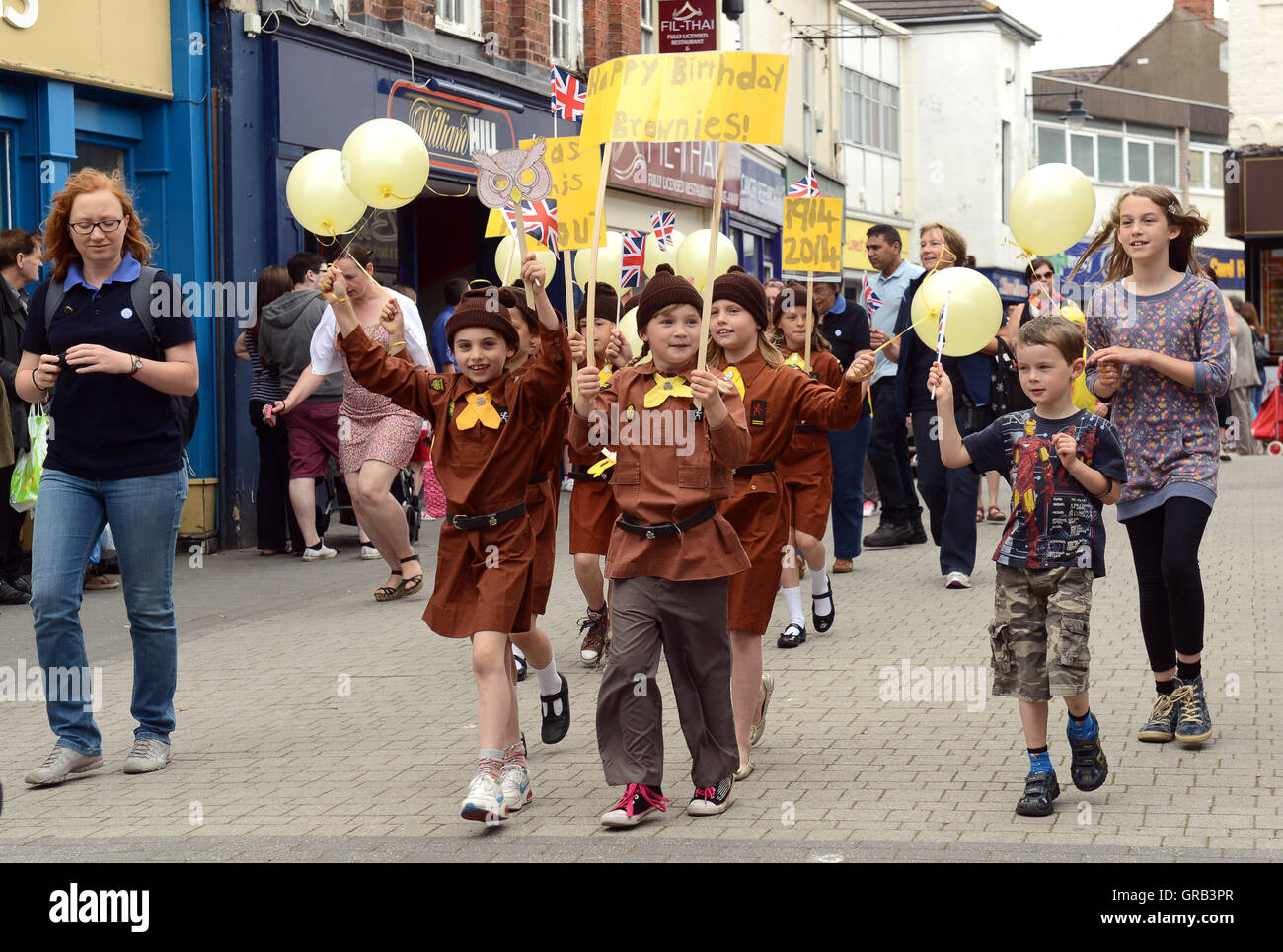 Girl Guide Brownies parading through the streets at Wellington Carnival Parade. Stock Photo