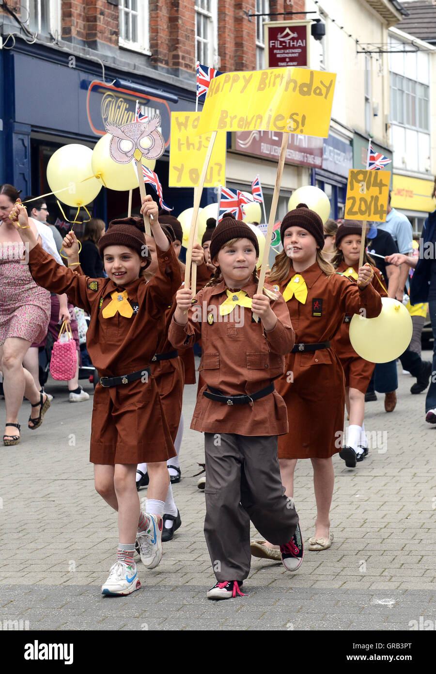Girl Guide Brownies parading through the streets at Wellington Carnival Parade. Stock Photo