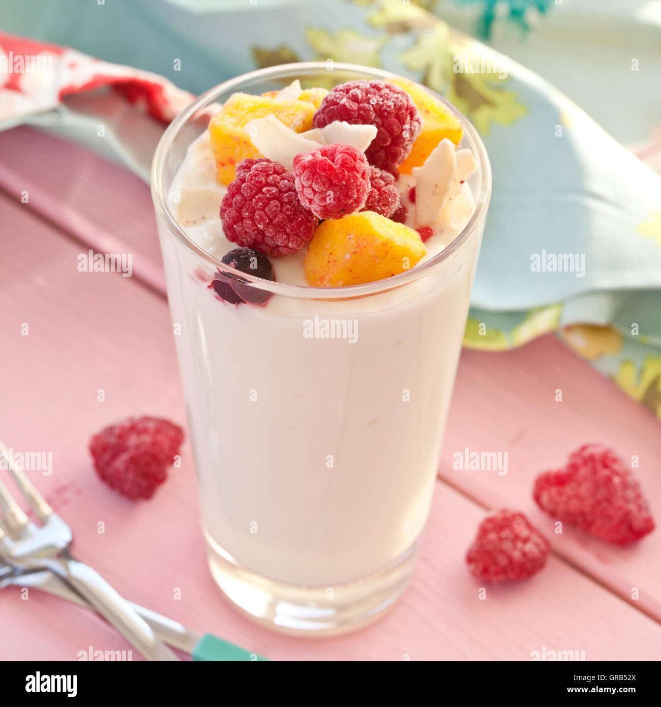 Yogurt Milkshake With Fruits Stock Photo Alamy