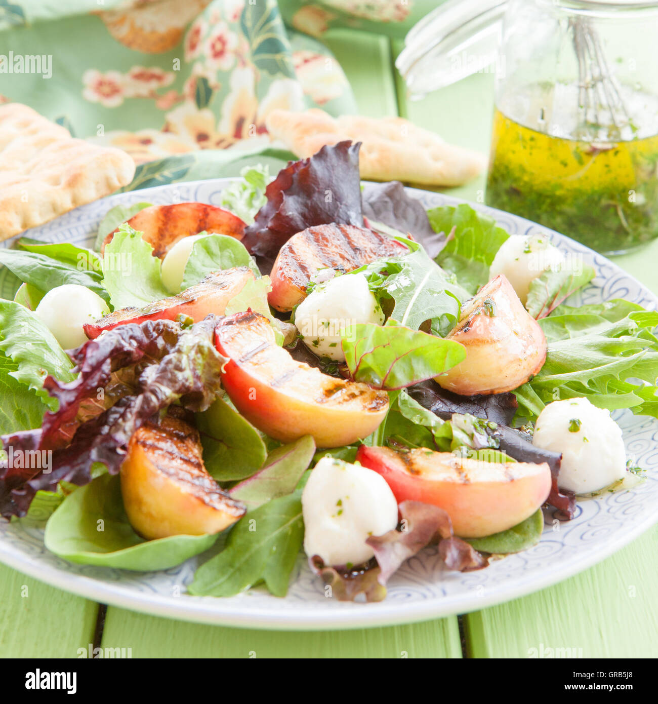 Fresh Salad With Grilled Peaches Stock Photo