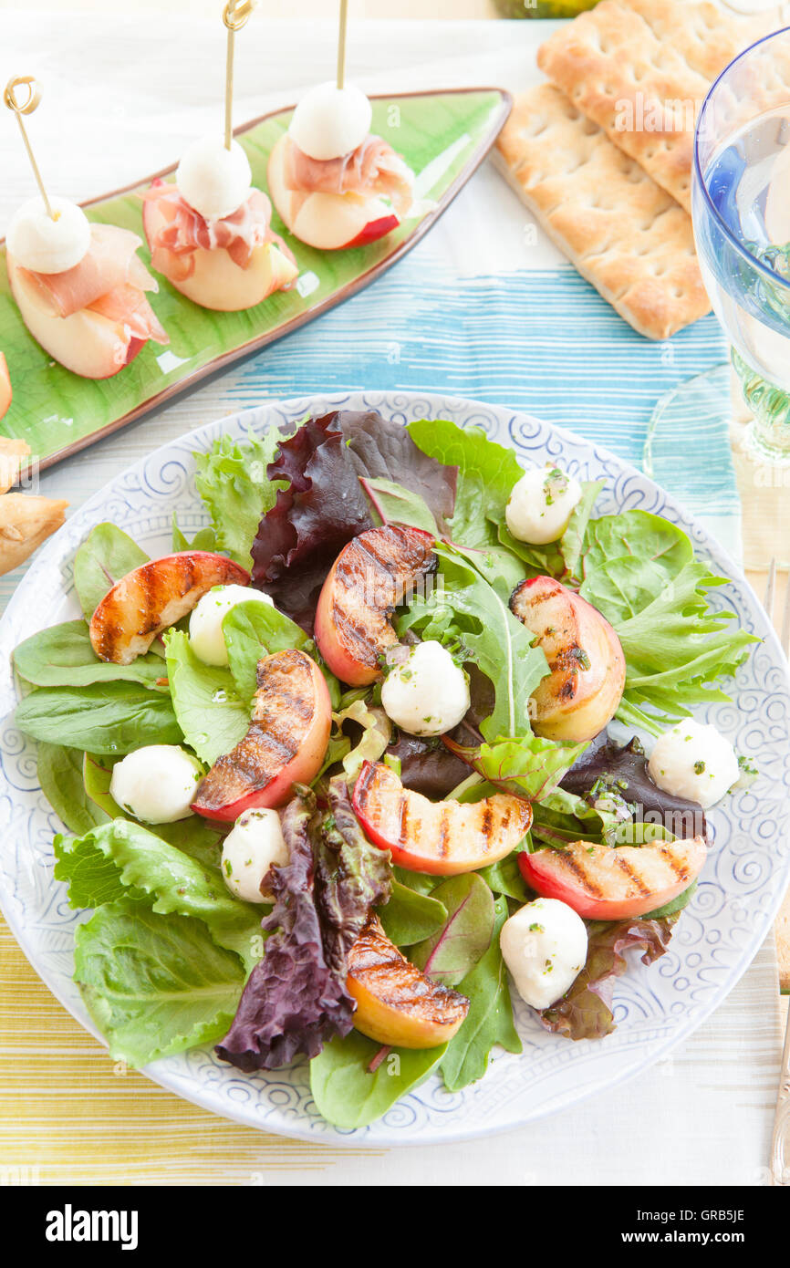 Fresh Salad With Grilled Peaches Stock Photo