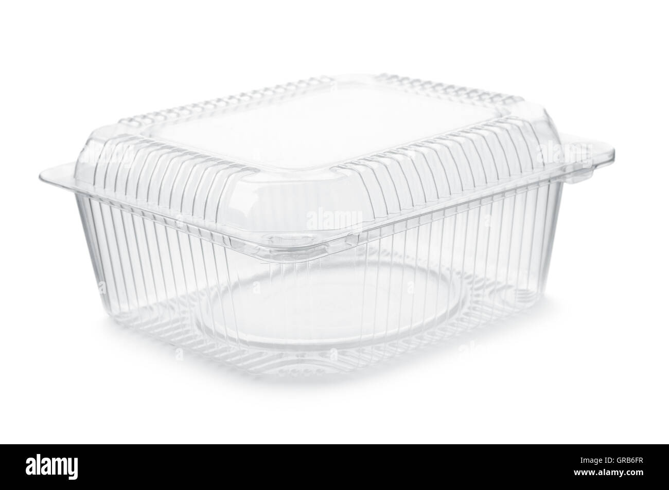 Empty transparent plastic food container isolated on white Stock Photo