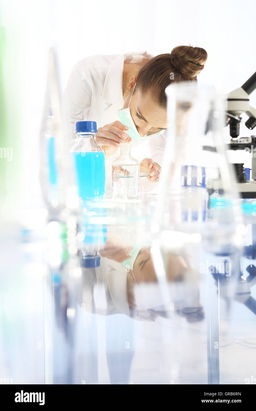 Analysis of the chemical composition of the sample Stock Photo