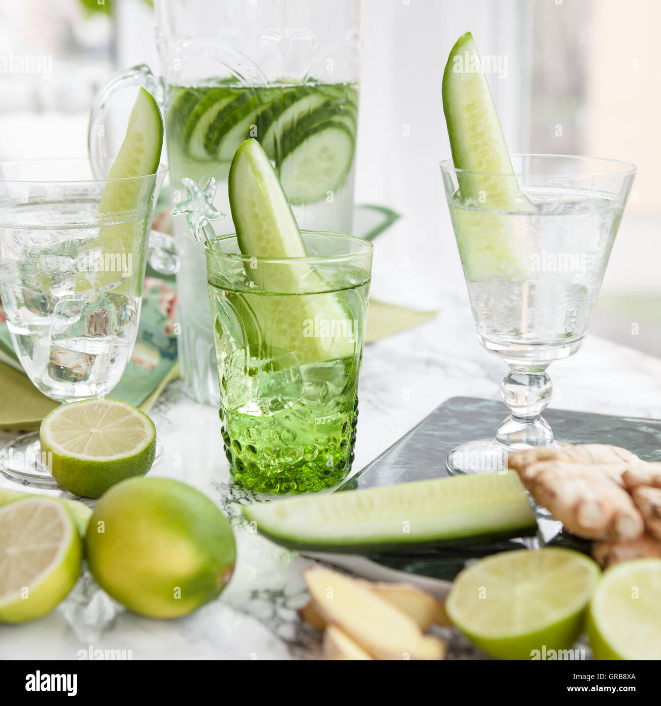 Cucumber Infused Mineral Water Stock Photo