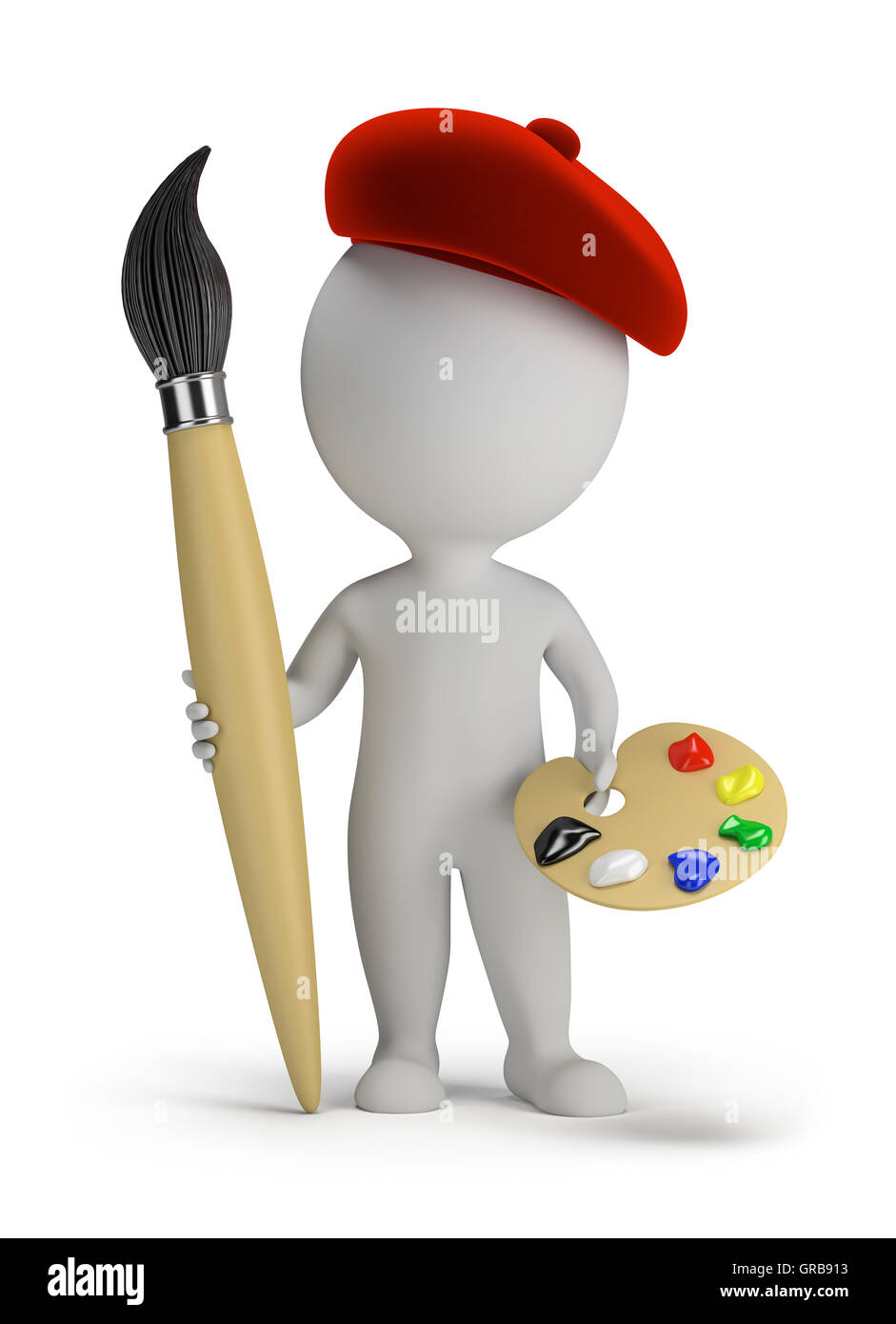 3d small people - artist with a large brush Stock Photo