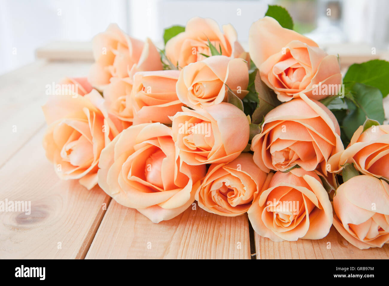 Peach Colored Roses Stock Photo Alamy