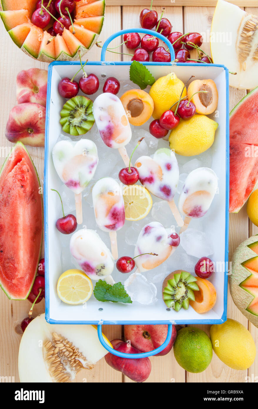 Frozen Fruit Popsicles Stock Photo Alamy