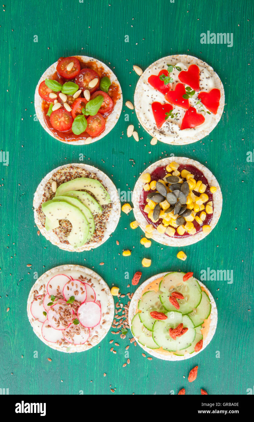 Rice Cakes With Fresh Veggies Stock Photo