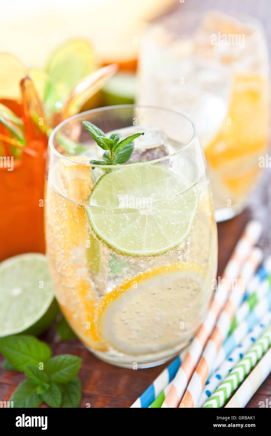 Cold drink with lemons and oranges Stock Photo Alamy
