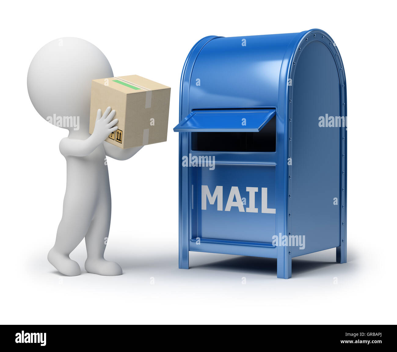 3d small people - mailing a package Stock Photo