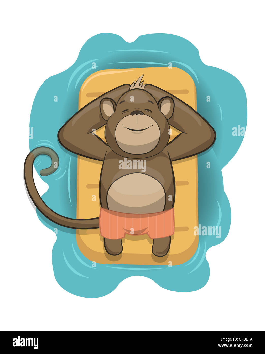 Vector monkey relaxing on air mattress in the sea, eps10 Stock Photo