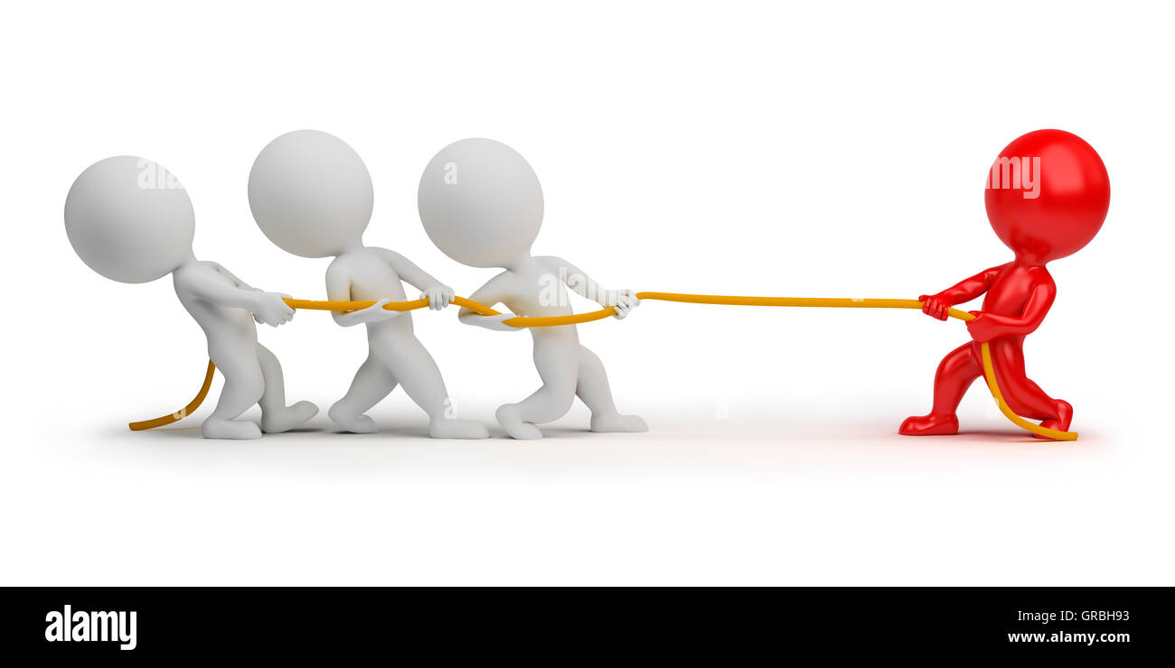 3d small people - rope pulling Stock Photo - Alamy
